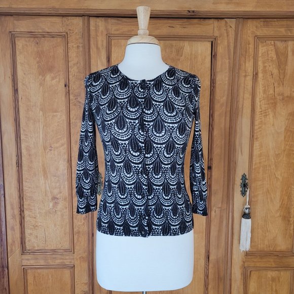 Talbots Black and White Button up Round Neck Cardigan Woman's. Size XS - Picture 4 of 9